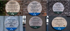A collage of photographs of plaques, for illustrative purposes.
