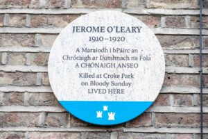 A photograph of the Dublin City Council Commemorative plaque for Jerome O'Leary.